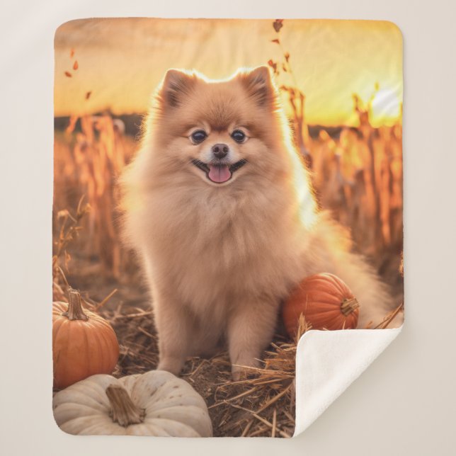 Cobertor Sherpa Autumn Pomeranian (Frente)