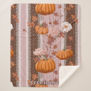 Cobertor Sherpa Autumn Pumpkins & Floral Lace Sem Costura