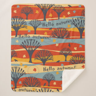 Cobertor Sherpa Autumn vintage seamless pattern with trees, maple 