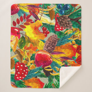 Cobertor Sherpa Autumn Watercolor Deixa Cogumelos Padrão