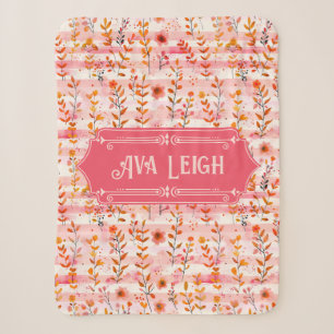 Cobertor Sherpa Ava Leigh Pink e Orange Watercolor Floral