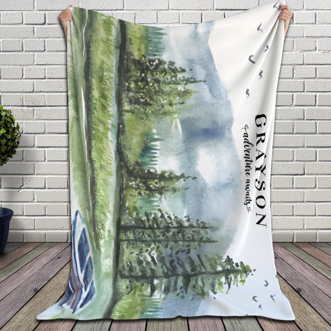 Cobertor Sherpa Aventura Russo de Montanha com Barco + Nome Person (Criador carregado)