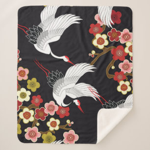 Cobertor Sherpa Aves Voadoras: Crane Heron Japonês.