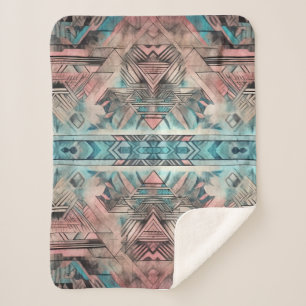 Cobertor Sherpa Aztec Sudoeste Pastel Cor-De-Rosa E Azul