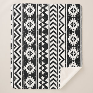 Cobertor Sherpa Aztec tribal: padrão branco granulado.