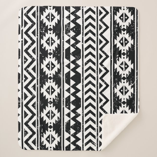 Cobertor Sherpa Aztec tribal: padrão branco granulado. (Frente)