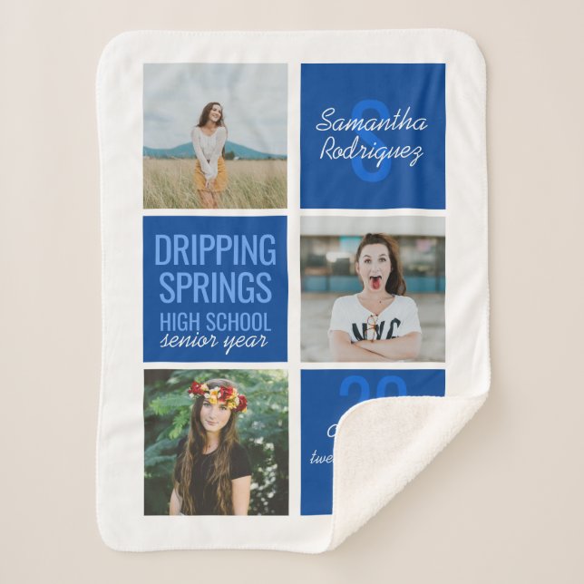 Cobertor Sherpa Azul, 3 Fotografias Diversas Caixas de Classe Ano (Frente)