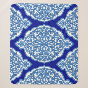 Cobertor Sherpa Azul-branco-luxo, ornamento turco.