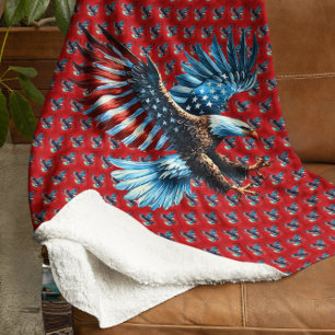 Cobertor Sherpa Azul Branco Vermelho Patriótico Americano