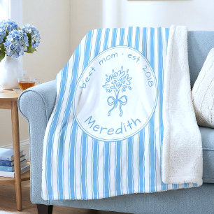 Cobertor Sherpa Azul Caprichoso Listra Branca Préppy Mãe Estabelec
