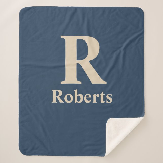 Cobertor Sherpa Azul Clássico E Vanilla Inicial/Primeiro/Nome Da F (Frente)