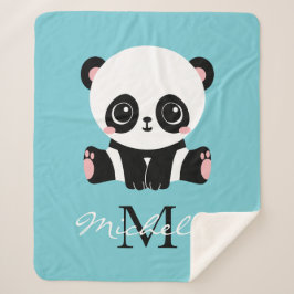 Cobertor Sherpa Azul de bolha personalizada Panda branca monograma