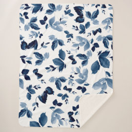 Cobertor Sherpa Azul Elegante e Floral Branca Sherpa Blanket