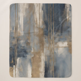 Cobertor Sherpa Azul Marinho Bege Dourado Abstrato Aquarela