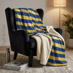 Cobertor Sherpa Azul Marinho Clássico e Listrado Dourado Metálico