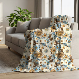 Cobertor Sherpa Azul Marinho Floral Opulento Boho Terracota Acento