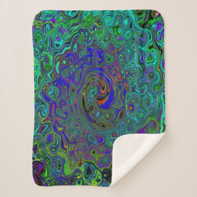 Cobertor Sherpa Azul Marmoreado e Abstrato Aquamarino (Frente)