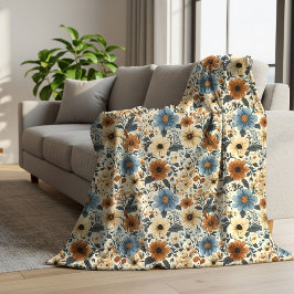 Cobertor Sherpa Azul Naval Opulento Decoração Floral Boho para Cas