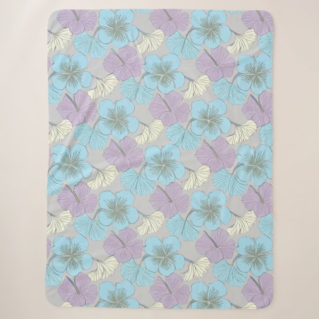 Cobertor Sherpa "Azul Pastel e Floral de Trevo Roxo” (Frente)