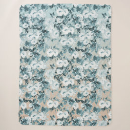 Cobertor Sherpa Azul Pêssego Branco Floral