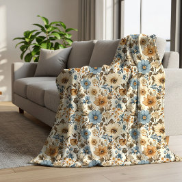 Cobertor Sherpa Azul Poeirento Flores de Marfim Elegante Boêmio Su