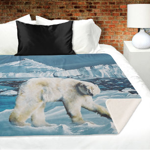Cobertor Sherpa Azul-Urso Polar Ártico