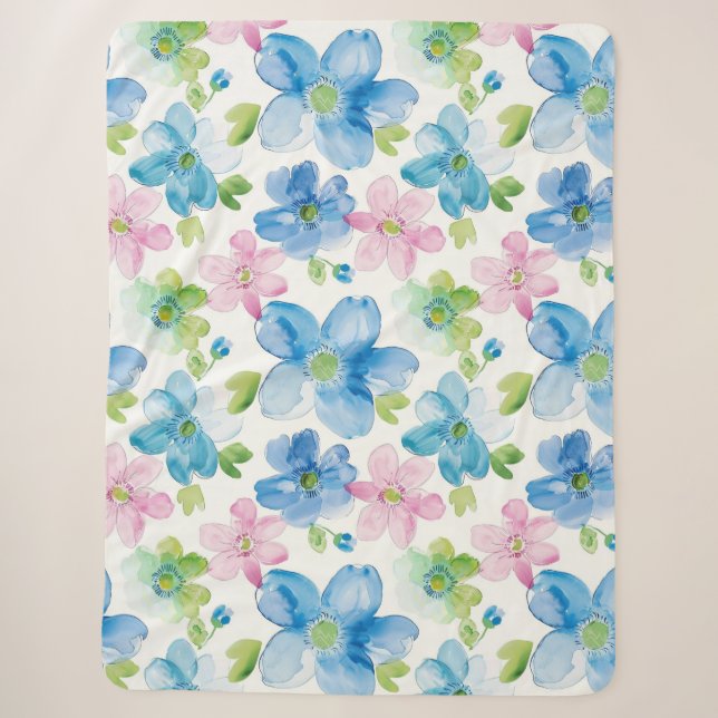 Cobertor Sherpa Azul verde-rosa-chic (Frente)