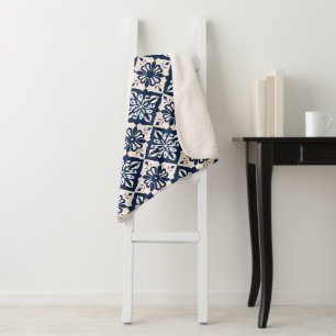 Cobertor Sherpa Azulejo Azul e Branco