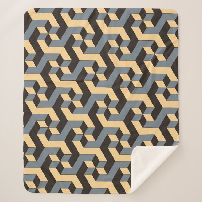 Cobertor Sherpa Azulejo Complexo Geométrico de Silver Ivory (Frente)