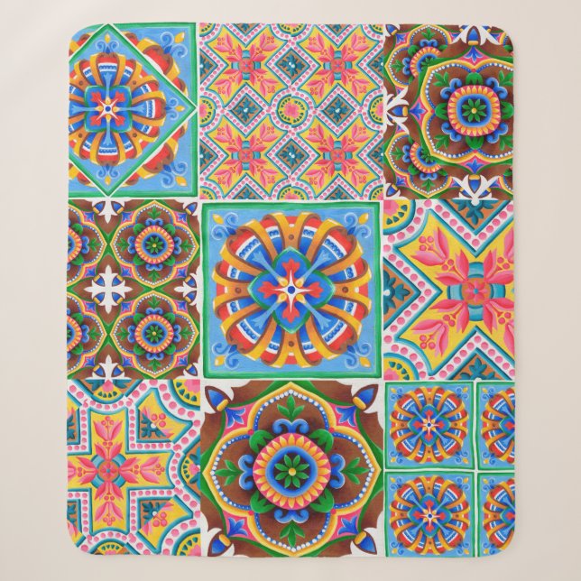 Cobertor Sherpa Azulejos cerâmicos, majolica, ornamentabstrato, ar (Frente)