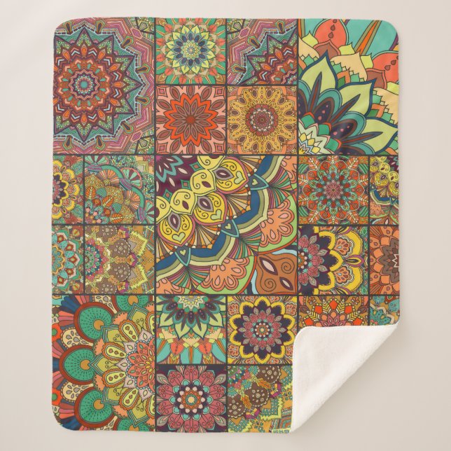 Cobertor Sherpa Azulejos de Boho: padrão transparente colorido (Frente)