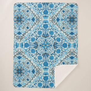 Cobertor Sherpa Azulejos florais azuis