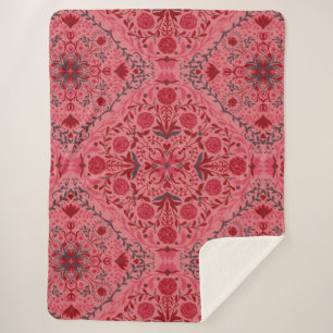 Cobertor Sherpa Azulejos florais em vermelho e melancia rosa