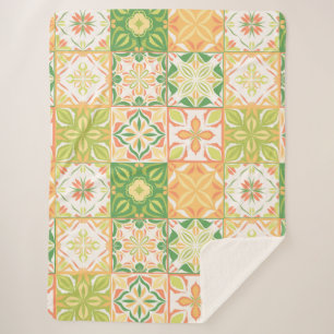 Cobertor Sherpa azulejos ornamentados em verde e amarelo