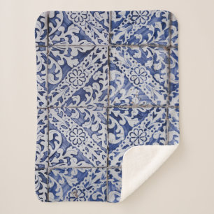 Cobertor Sherpa Azulejos Portugueses - Azulejo Azul e Branco Flora