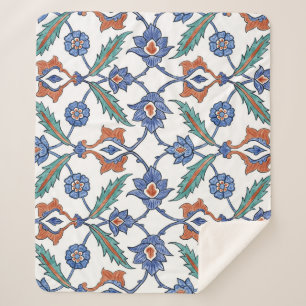 Cobertor Sherpa Azulejos Turcos Medievais: Ornamento Floral.