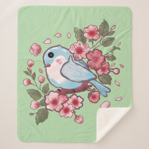 Cobertor Sherpa Azulinho Adorável da Primavera & Aquarela de Flor 