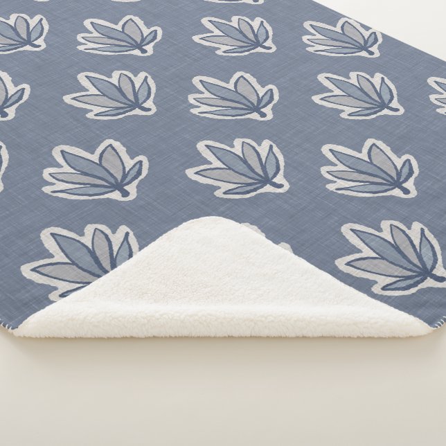 Cobertor Sherpa Azure Blue Leaf Linen Look (3/4)