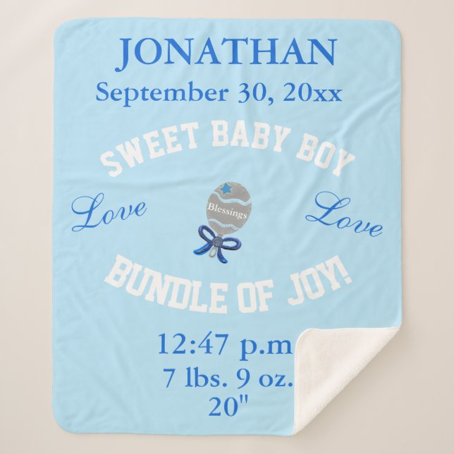 Cobertor Sherpa Baby Boy Blue Baby Rattle Upload Foto (Frente)