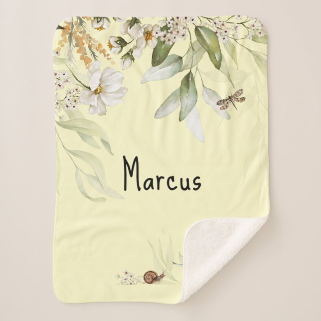 Cobertor Sherpa Baby Boy Floral Drop Pequeno Sherpa Stroller Blank (Frente)