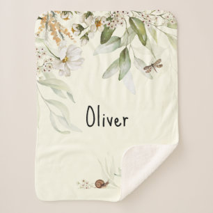 Cobertor Sherpa Baby Boy Watercolor Floral, Pequeno Rolante