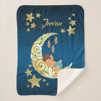 Cobertor Sherpa Baby Ganesha with moon and stars