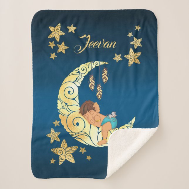 Cobertor Sherpa Baby Ganesha with moon and stars (Frente)