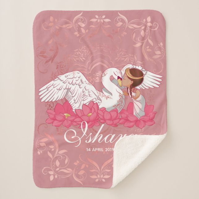 Cobertor Sherpa Baby Girl Saraswati with her White Swan (Frente)