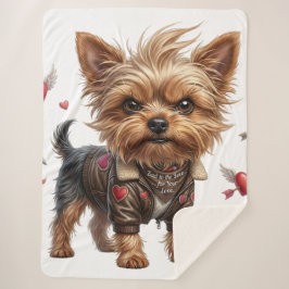 Cobertor Sherpa Bad to the Bone Yorkie Valentine Sherpa Blanket