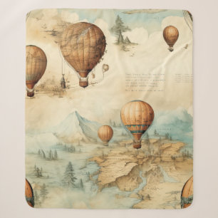 Cobertor Sherpa Balão de Ar Antigo em Mapa Sépia de Paisagem