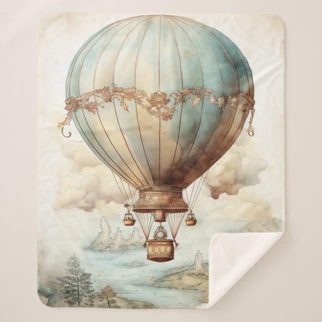 Cobertor Sherpa Balão de Ar Quente Vintage Steampunk (2) (Frente)