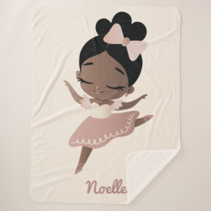 Cobertor Sherpa Ballerina Afro-Americana com Arco, Rosa e Beige