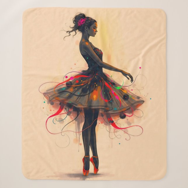 Cobertor Sherpa Ballerina Tanzt in Farbexplosion (Frente)