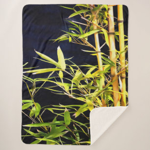 Cobertor Sherpa Bambu Foliage Arte Tropical Em Preto